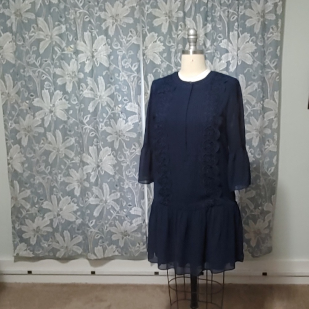 Loft Navy drop waist cut dress vintage look.